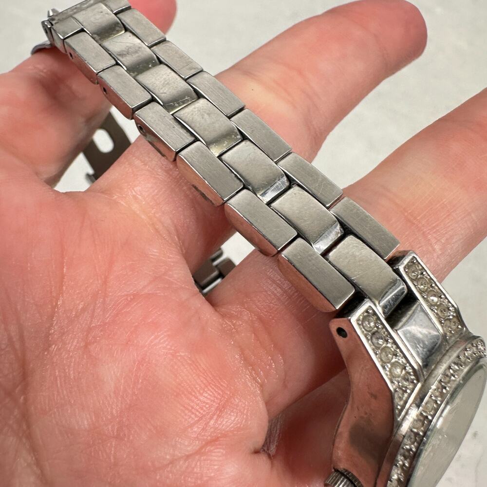 Fossil Watch Womens 25mm Pave Bezel Date Silver Tone 6" Quartz New Battery - Picture 5 of 12